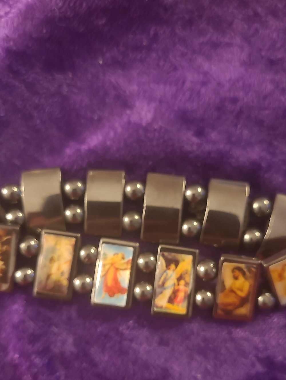 Religious Icon Hematite Stretch Bracelet